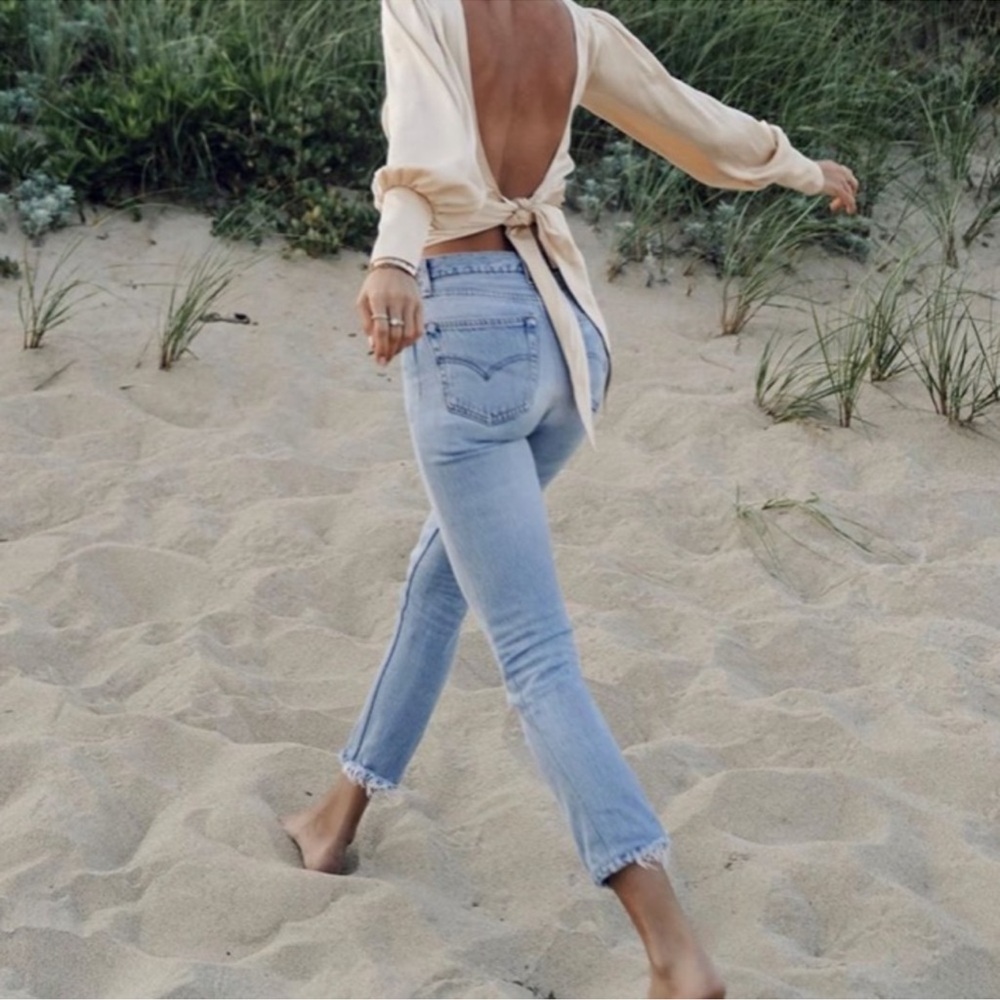 Re/done High Rise Ankle Crop Jeans raw hem size 26
